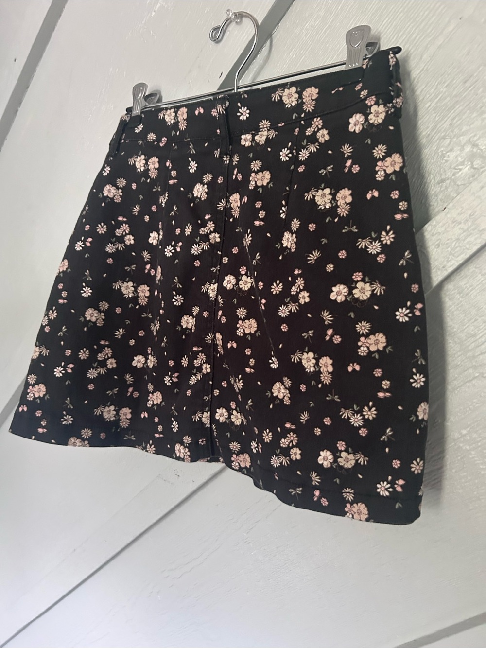 Black Floral A-Line Skirt with Pink and Cream Flowers